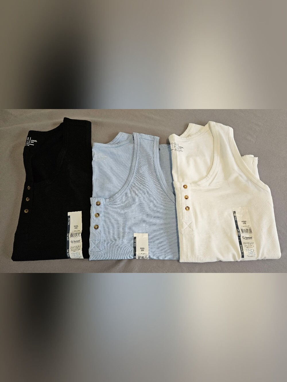 Lot of 3 NWT Time and Tru Henley Slub Tank Top Womens XXXL 22 Black Blue White